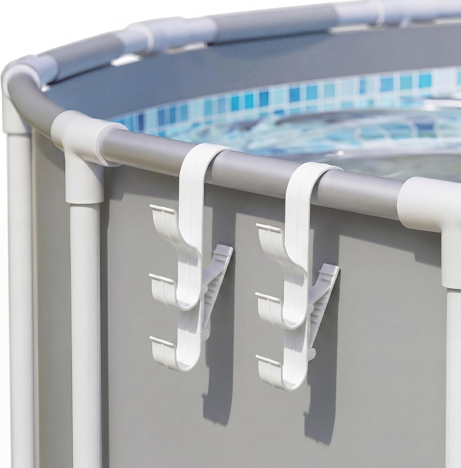 2 Pack Pool Pole Hanger with 3 Hooks, Adjustable Poolside Organizer for above Gr
