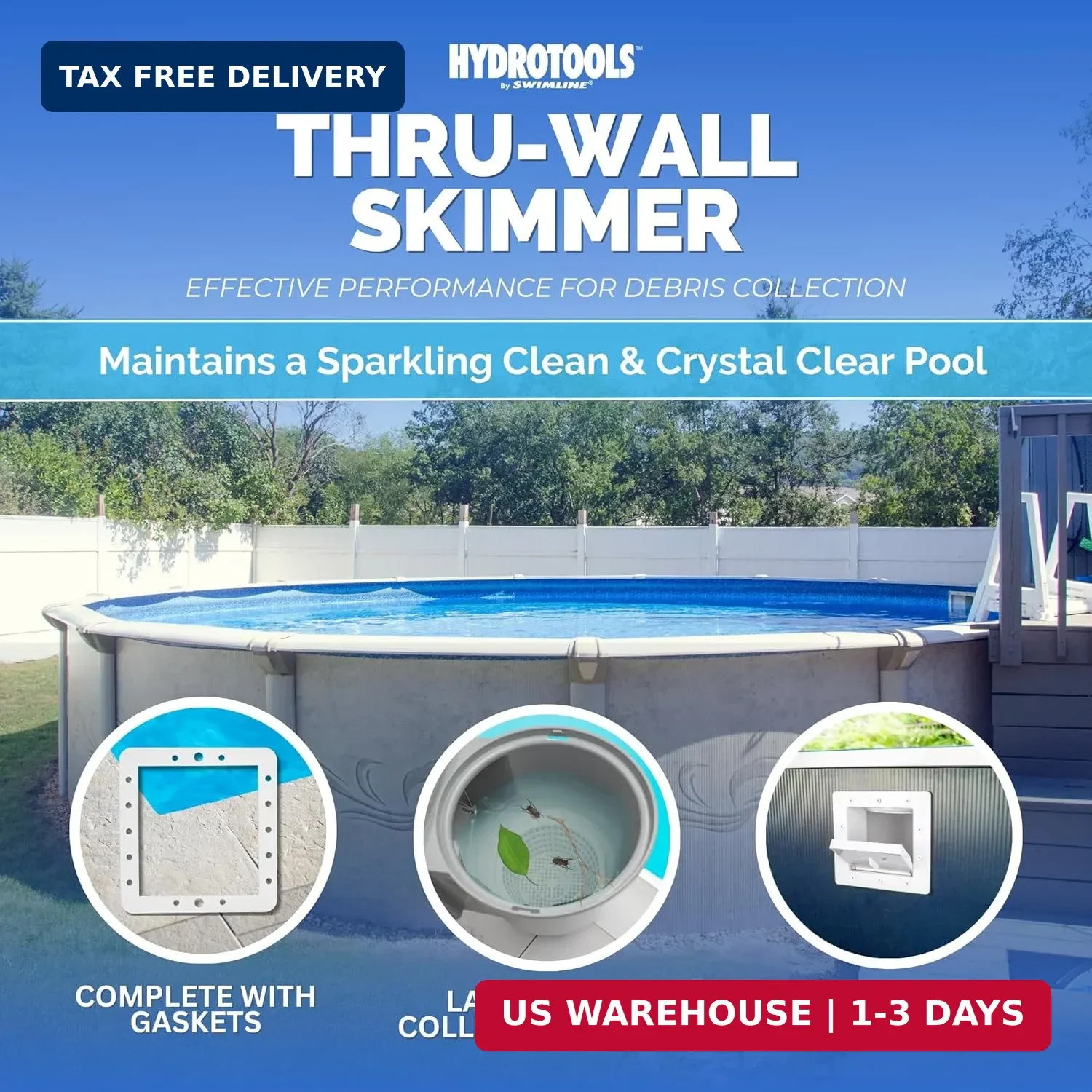 SWIMLINE HYDROTOOLS GREY Standard Thru-Wall Above Ground Pool Skimmer Kit | ABS