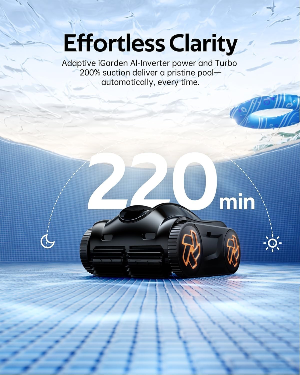 iGarden K36 Cordless Robotic Pool Cleaner Pool Vacuum For Inground 220Min
