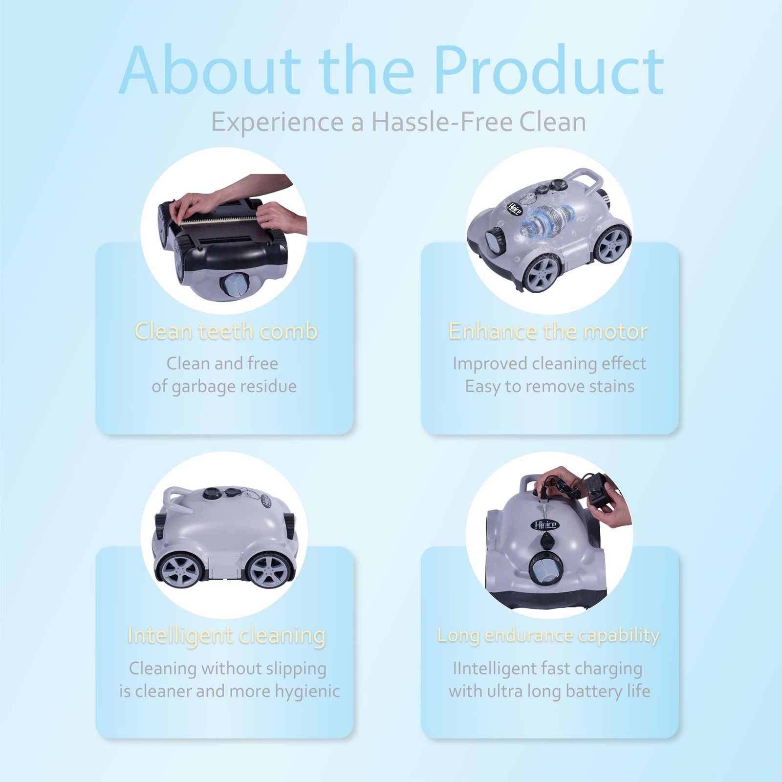 Pool Cleaner Robot for In-Ground/Above Ground Pools – Battery Powered – Gray