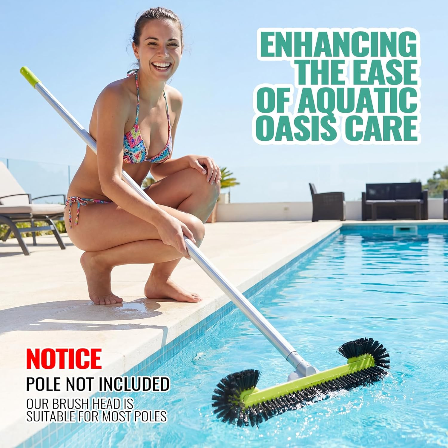 Pool Brush Head for Cleaning Walls with Hemispherical Bristles, Heavy Duty Ingro
