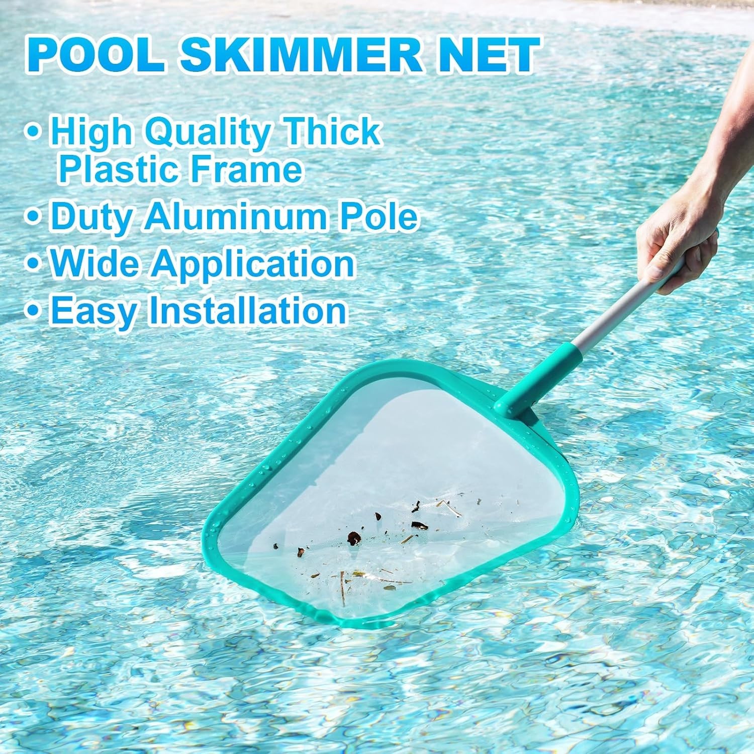 Pool Skimmer Net with Pole, Fine Mesh, Solid Plastic Frame for Pool & Hot Tub
