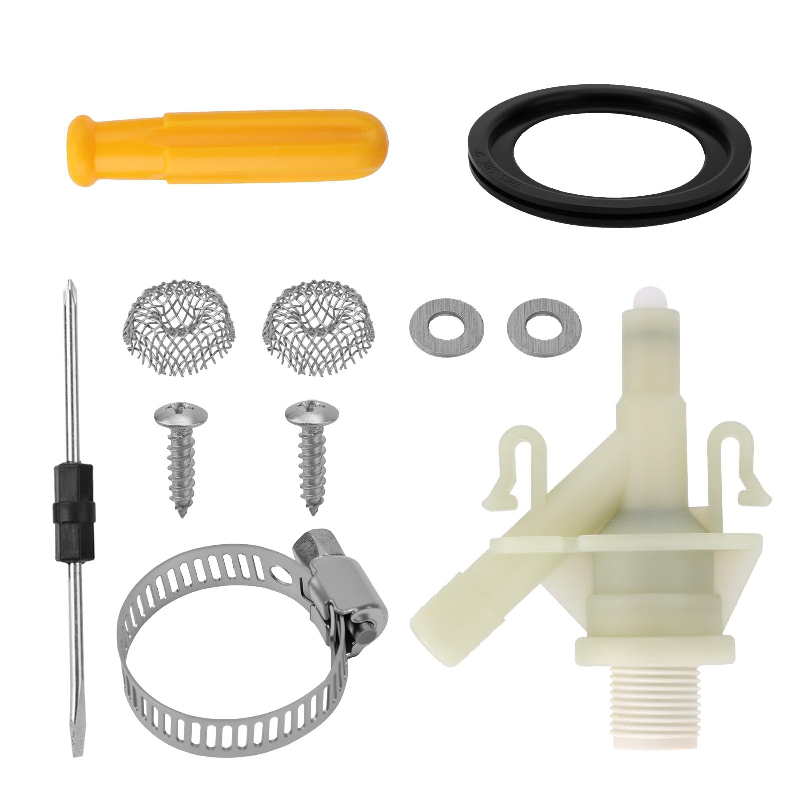 RV Toilet Water Valve Replacement Kit for black, white, silver