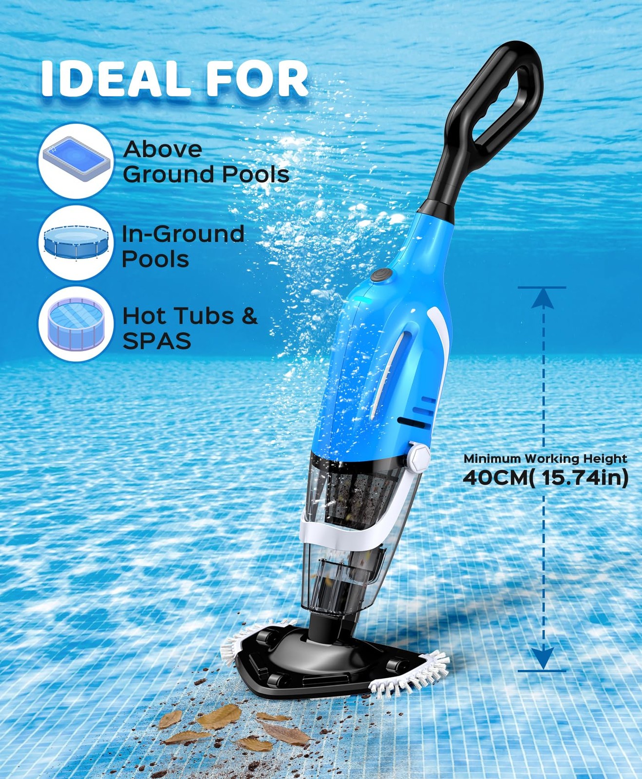 Pool Vacuum for Above Ground Pool with 78.7&Prime; Telescopic Pole, 80Min Runtime