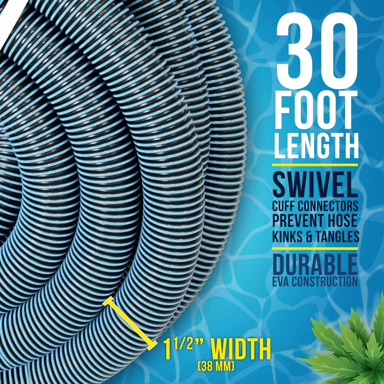 1-1/2&Prime; X 30 Foot Professional Heavy Duty Spiral Wound Swimming Pool Vacuum Hose