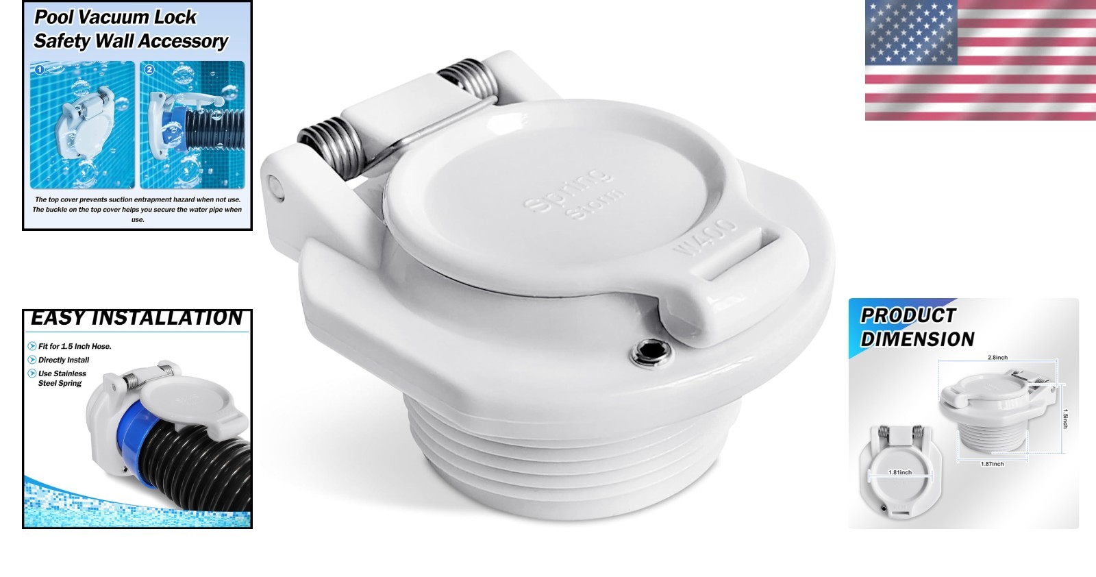 Free Rotating Vacuum Lock Wall Fitting for Hayward/Zodiac – White Accessory