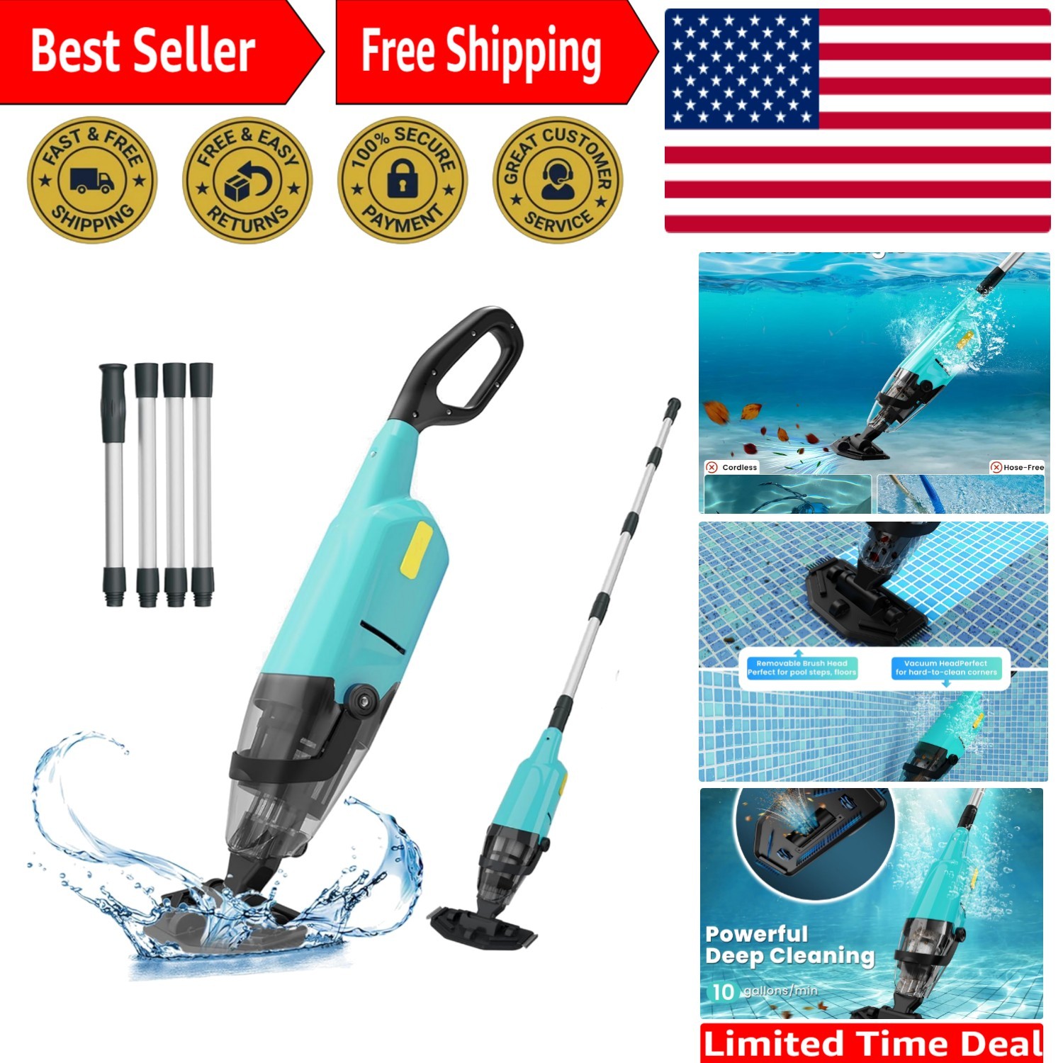 Rechargeable Handheld Pool Vacuum – Efficient Sand and Debris Cleaner for Spas