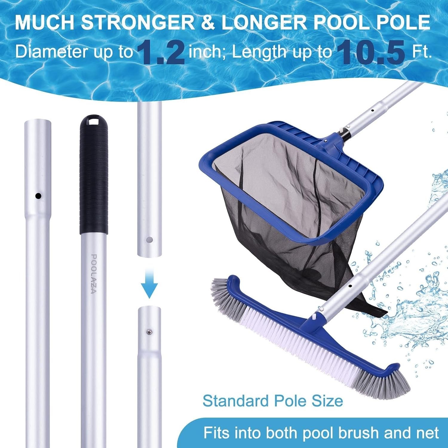 Efficient Pool Cleaning Kit: 17.5 » Brush, Ultra Fine Skimmer Net & 10.5ft Pole
