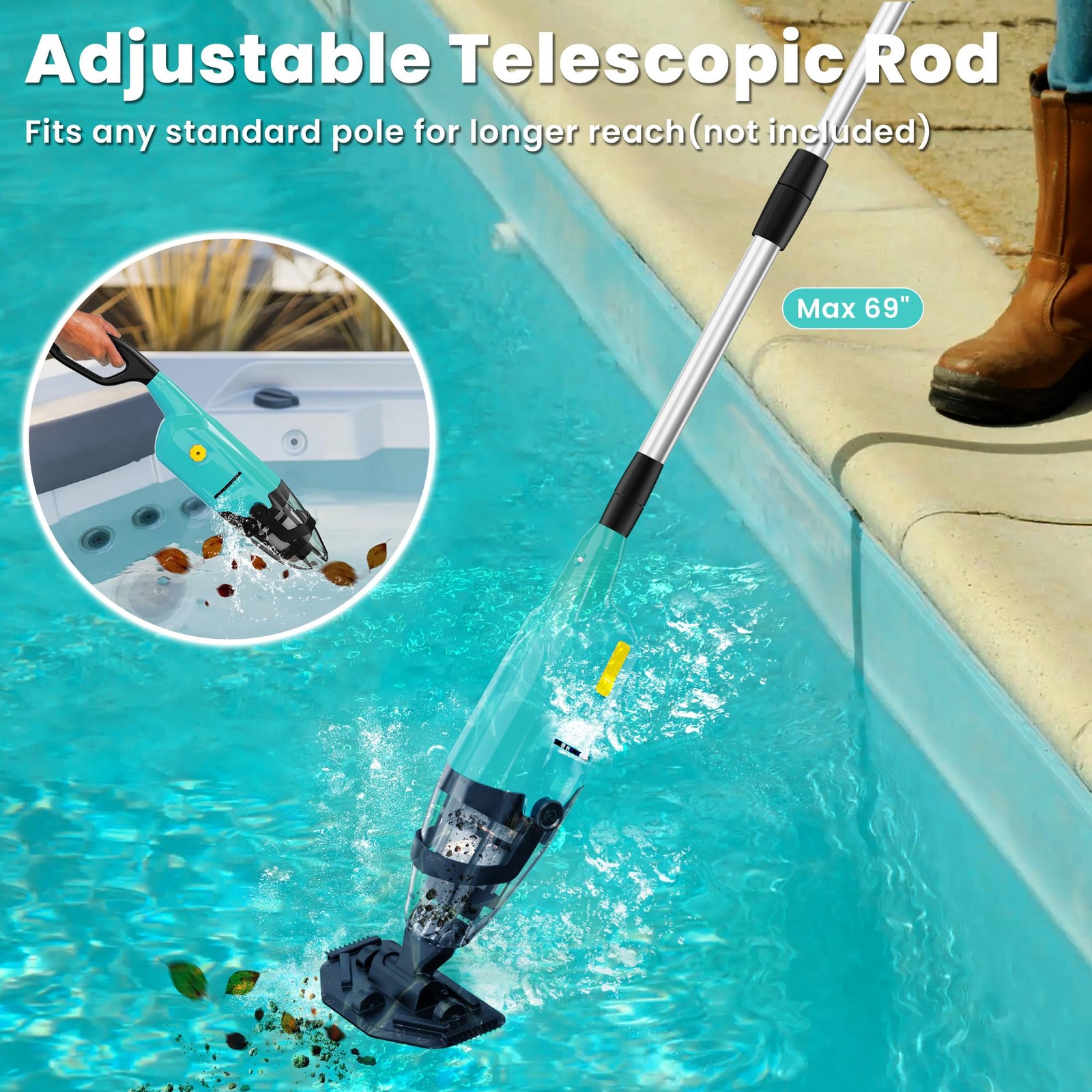 Upgraded Handheld Pool Vacuum Cordless Above Ground Spa Hot Tub Cleaner 90min