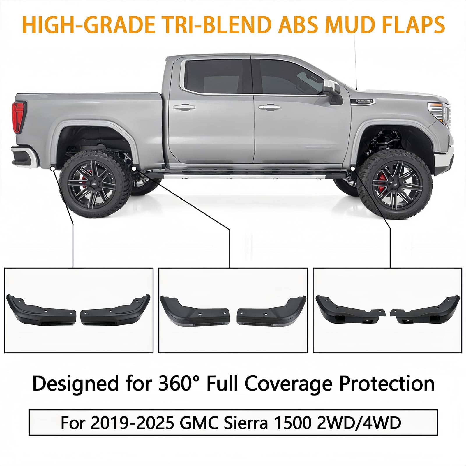 Mud Flap Delete Kit for 2019-2025 GMC Sierra 1500 2WD/4WD Front & Rear w/Screws