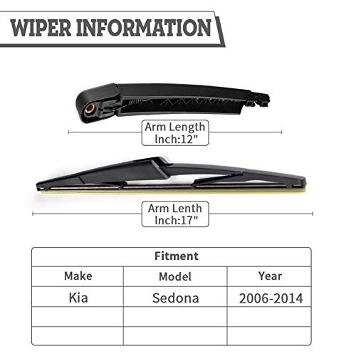Rear Wiper Arm & Blade Kit,Exact-Fit Replacement for Kia Sedona 2006-2014,OEM