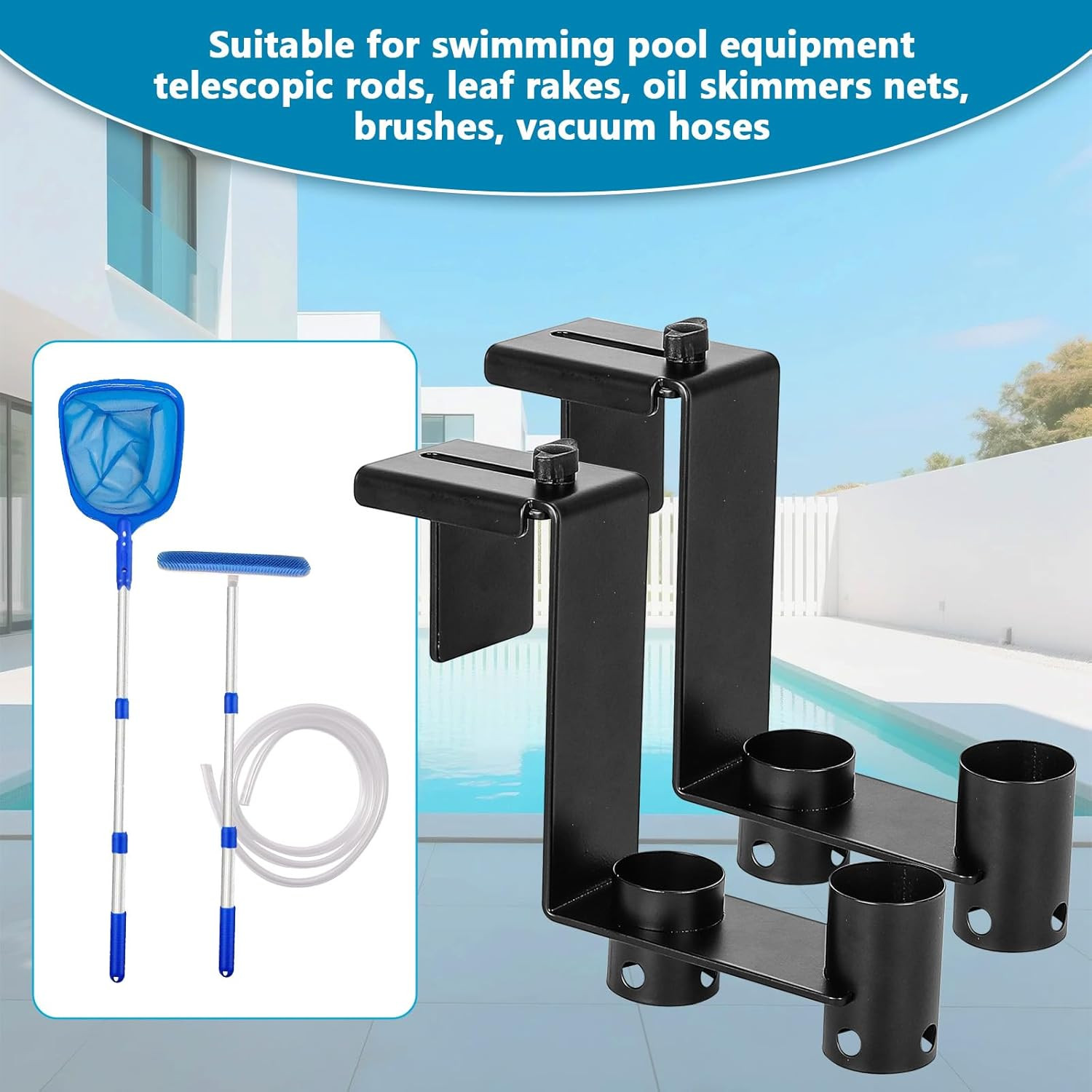 2 Pcs Pool Fence Hooks, Pool Tool Organizer, for Hanging Pool Cleaning Accessori