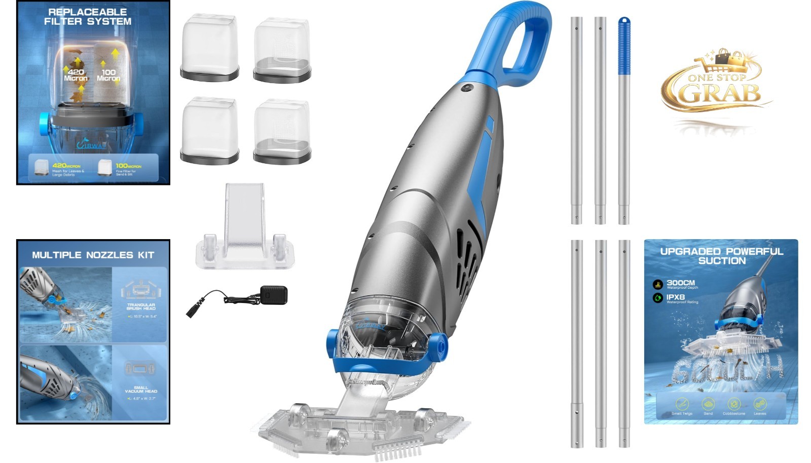 V3 Cordless Pool Vacuum Cleaner for Inground & Above Ground Pools 26.5 GPM