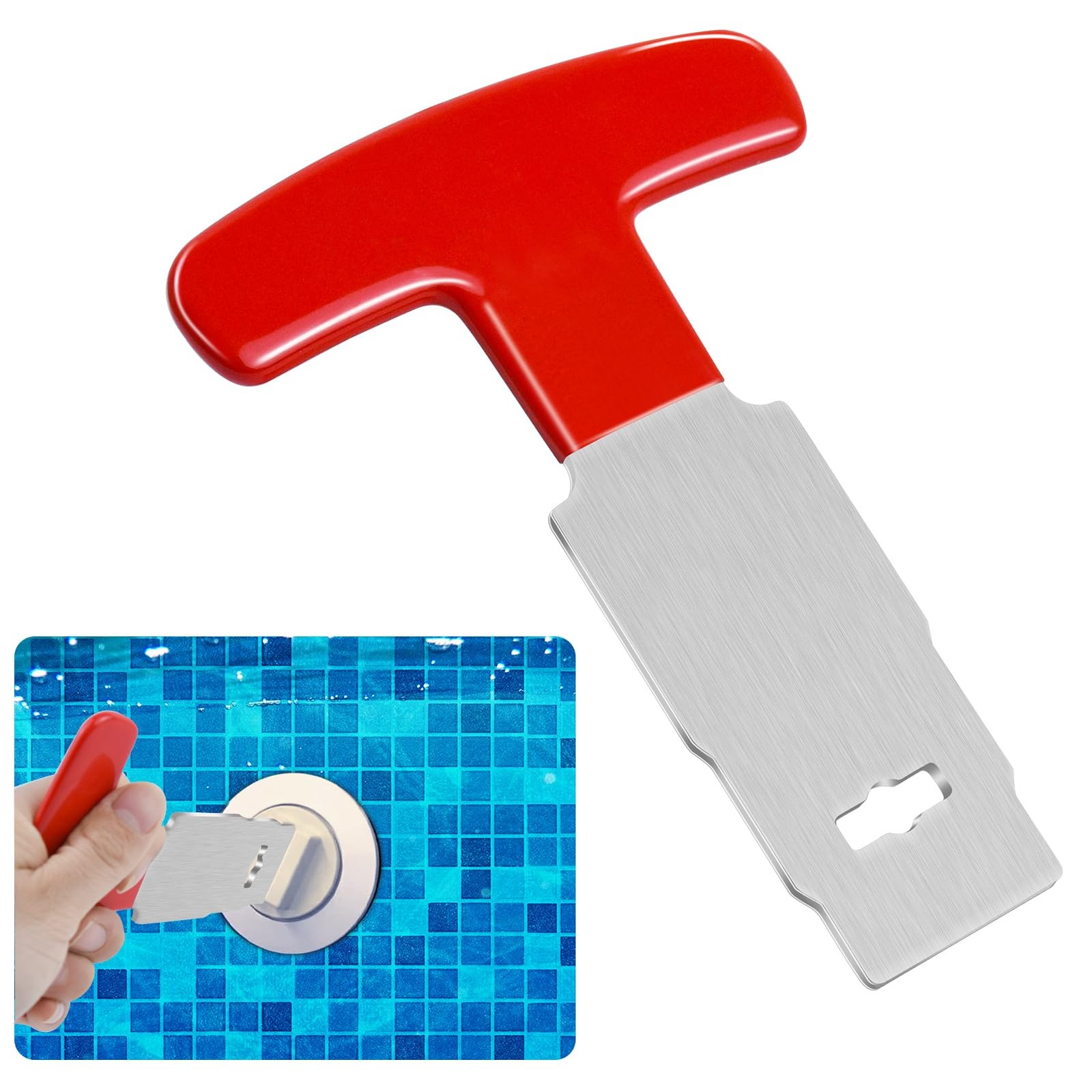 Pool Plug Removal Tool with Handle Grip, Upgraded Metal Eyeball Seat Red-1