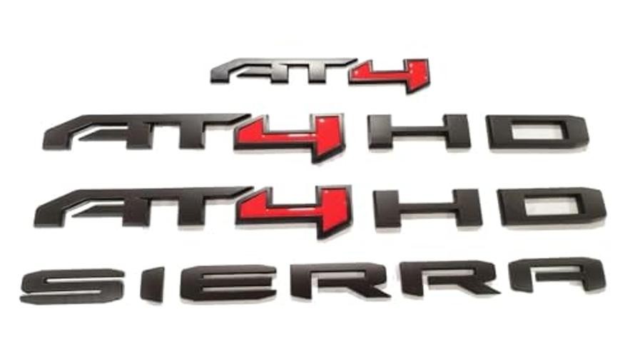 6Pcs Replacement for Sierra 2500HD AT4 Emblem Bumper 2024-2025 Matte Black Red