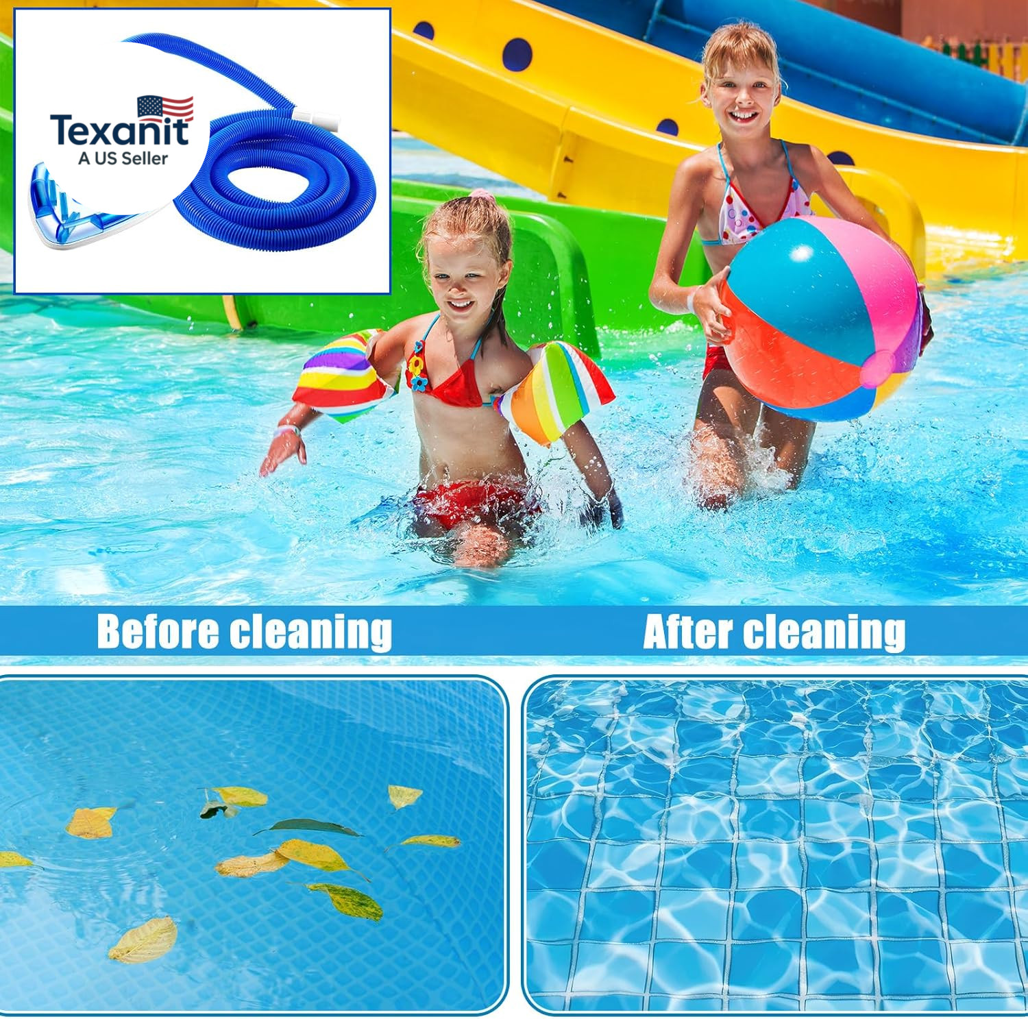 2 Pcs Swimming Pool Cleaning Kit 1-1/4 Inch X 18 Ft Pool Vacuum Hose with Swivel