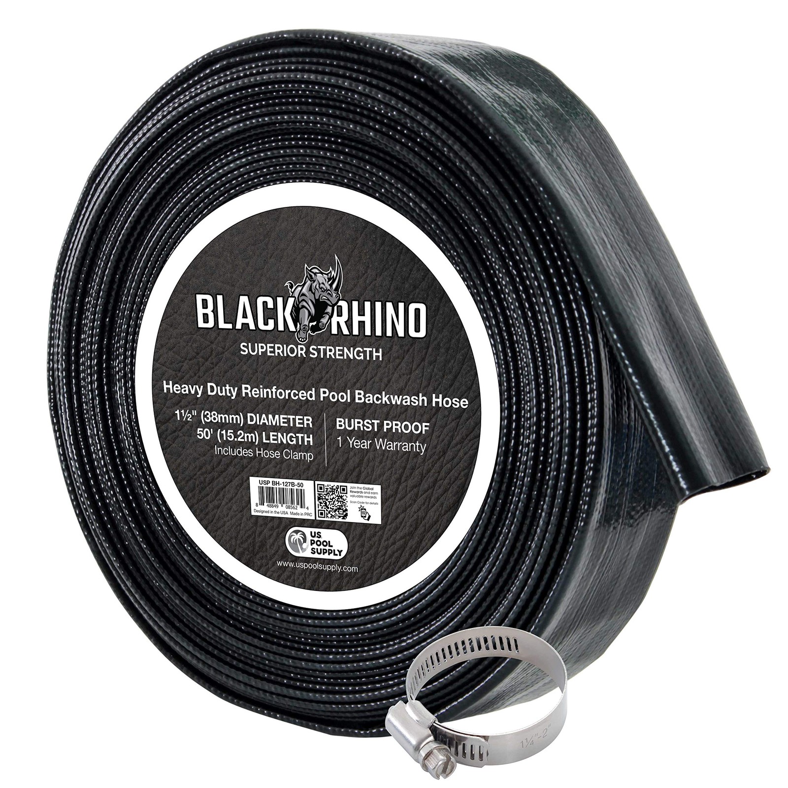 U.S. Pool Supply Backwash Hose 1 1/2 Inch 1.5 inch x 50 Feet, Black