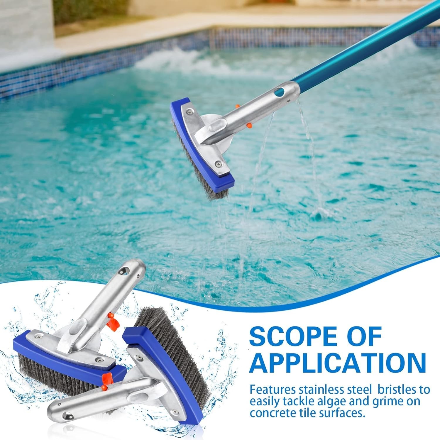 3 Pcs 5.5-Inch Stainless Steel Pool Brush Heavy Duty Algae Cleaner with Alumi…