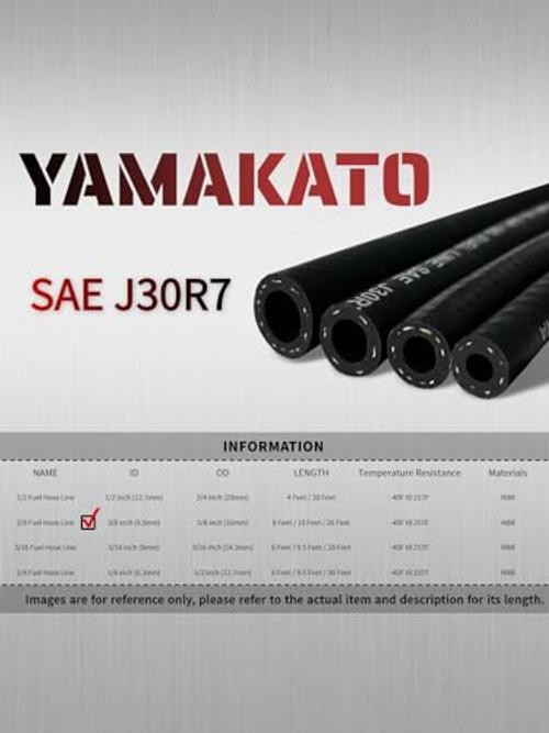 Fuel Line Hose 3/8 inch Gas Line Hose Rubber NBR SAE 30R7 6FT for 6 Feet