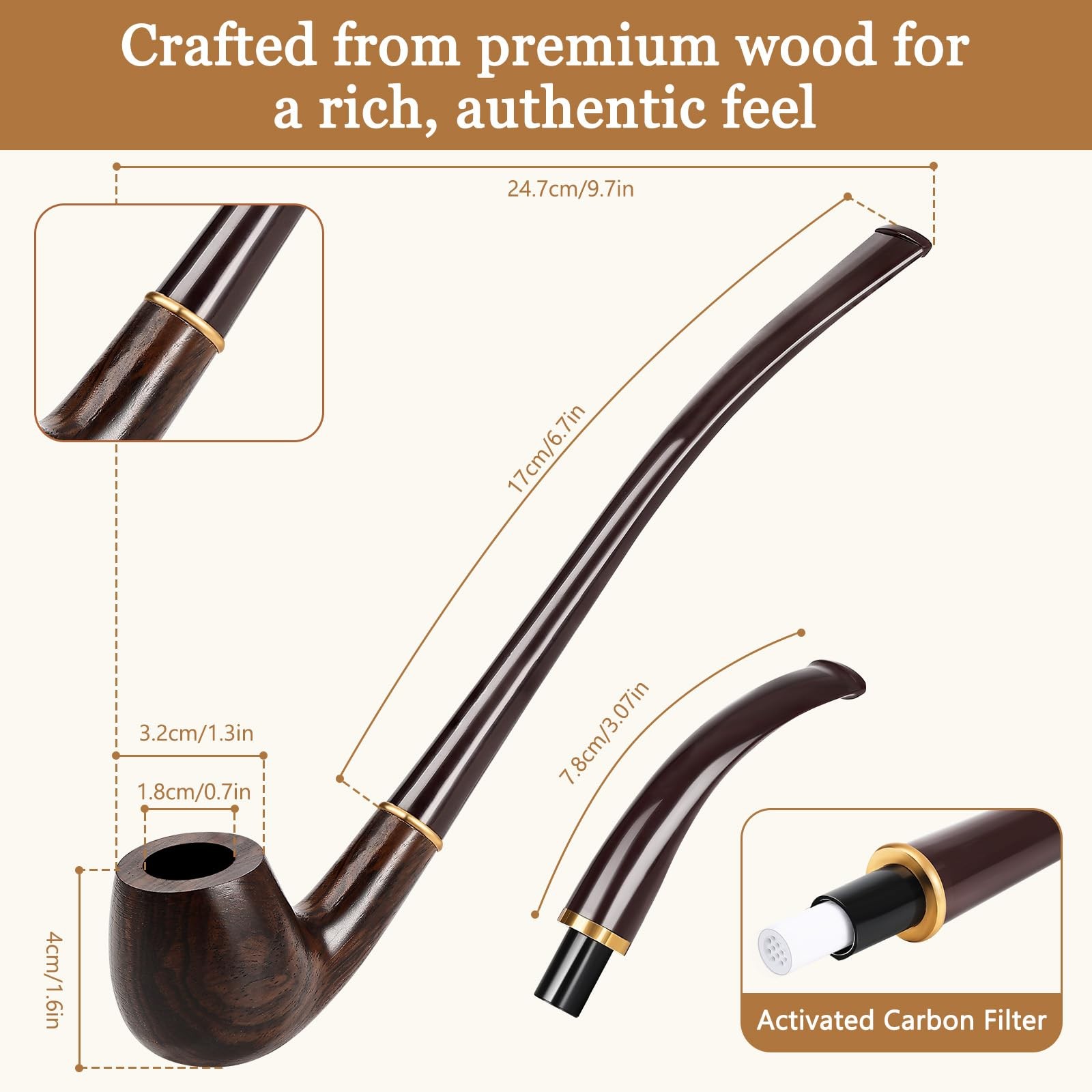 Obetis Ebony Tobacco Pipe Set – Handcrafted Bent Stem Wood with Brown
