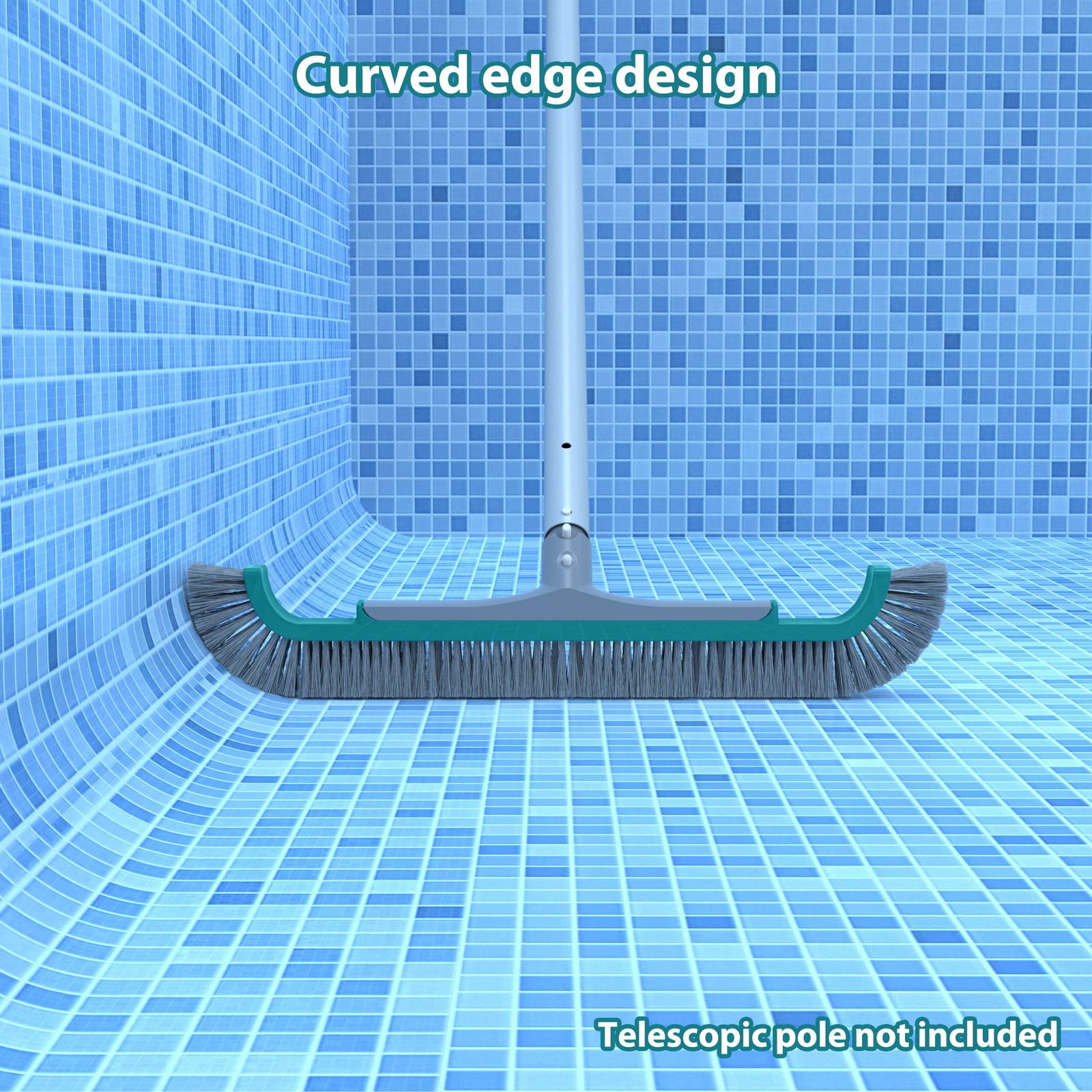 Teal & Gray 20&Prime; Curved-end Pool Brush with Extended PP Side bristles