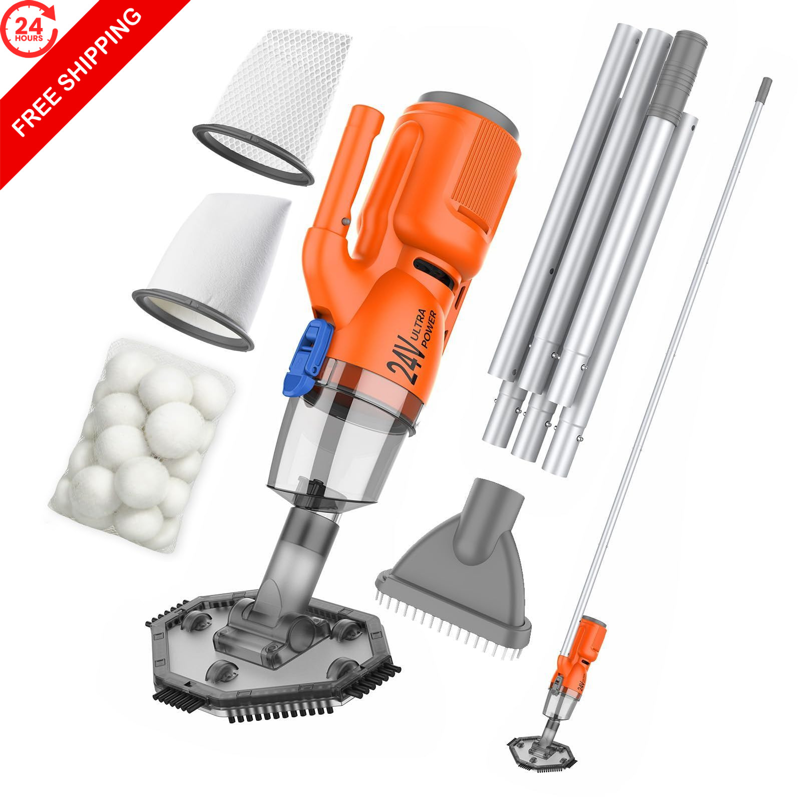 24V Cordless Handheld Pool Vacuum – 43,000Pa Hyper Suction, ULTRA 65W