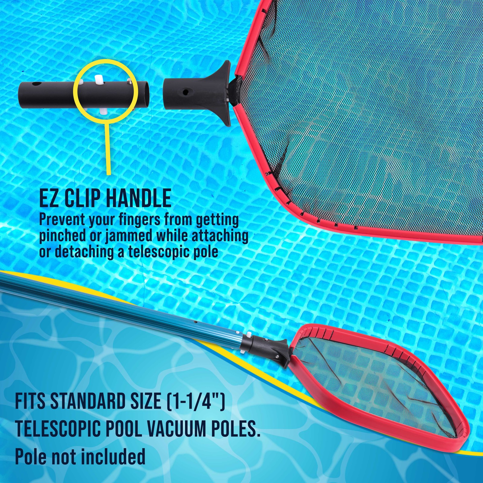 Heavy Duty Large Swimming Pool Leaf Skimmer Net, Aluminum Frame, Cleaning Debris