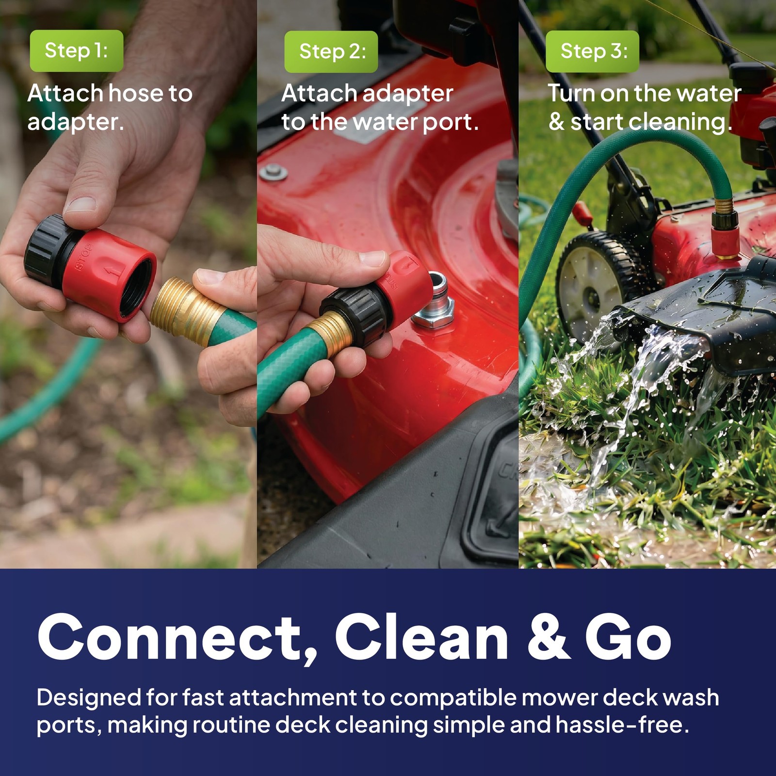 DealEnvy Quick Connect Lawn Mower Deck Wash Port Adapter – Riding Small, Red