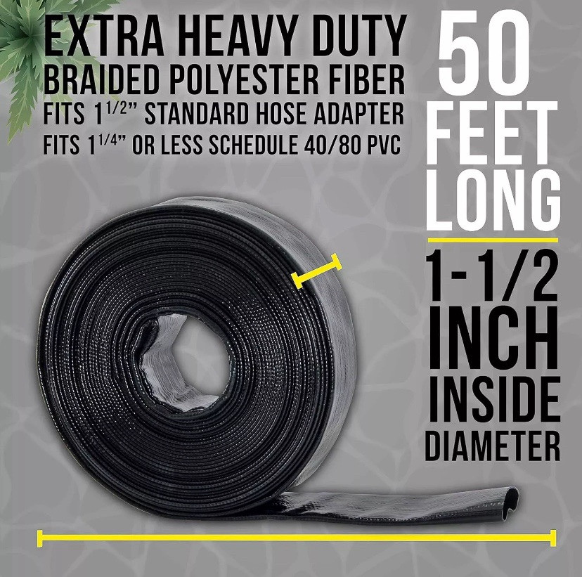 Black Rhino 1-1/2&Prime; x 50&prime; Pool Backwash Hose w/Hose Clamp – Thick 1.2mm (47 mils)