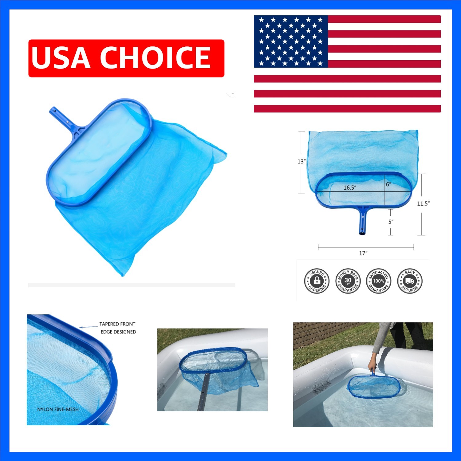 Pool Spa Leaf Skimmer Rake Net with Deep Pocket for Removing Leaves & Debris,…