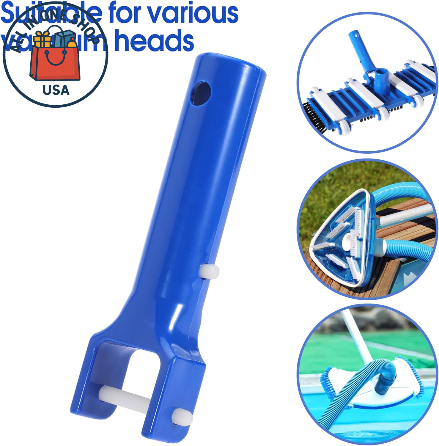 Pool Vacuum Head Handle Set with Butterfly V-Clips and Pins for Spa Use