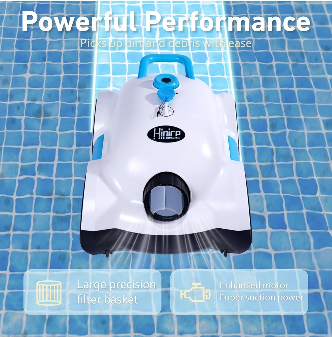 Hinice Cordless Robotic Pool Cleaner, Automatic Pool Vacuum Robot (White/Blue)