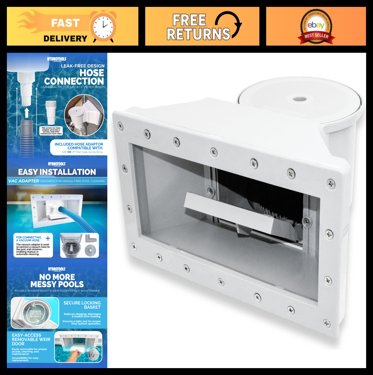 Wide Mouth Above Ground Pool Skimmer Kit | ABS Construction | Easy Access Basket