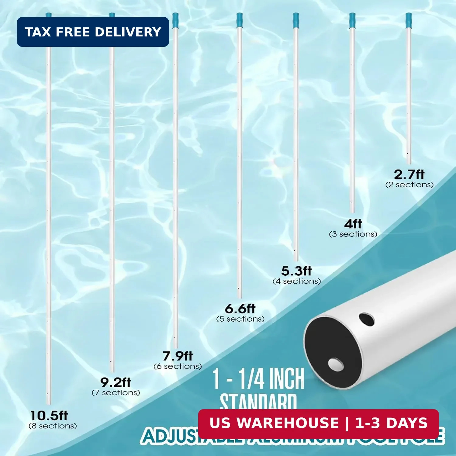 Swimming Pool Cleaning Kit – Aluminum Frame Skimmer Net with 10Ft Adjustable Pol