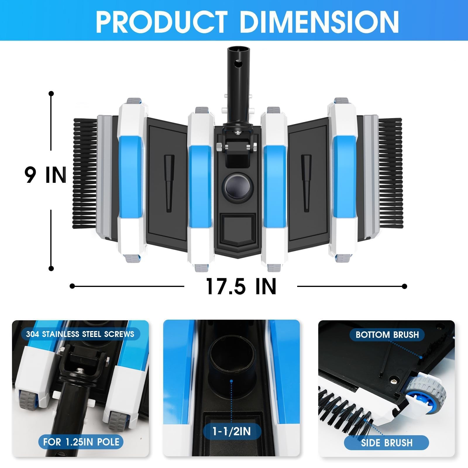 Enhanced Pool Vacuum Head with DirectionControl Handle 17.5in ExtraWide 4LB …