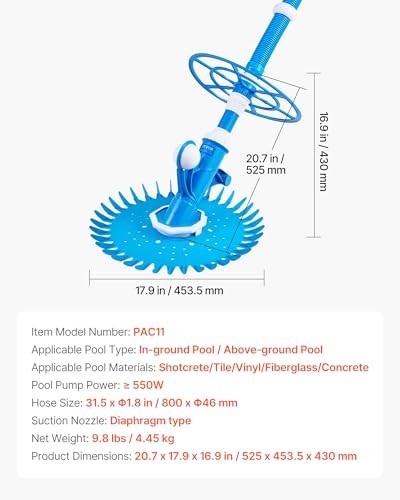 Automatic Suction Pool Cleaner – In-Ground & Above-Ground Vacuum Sweeper, 12 Hos