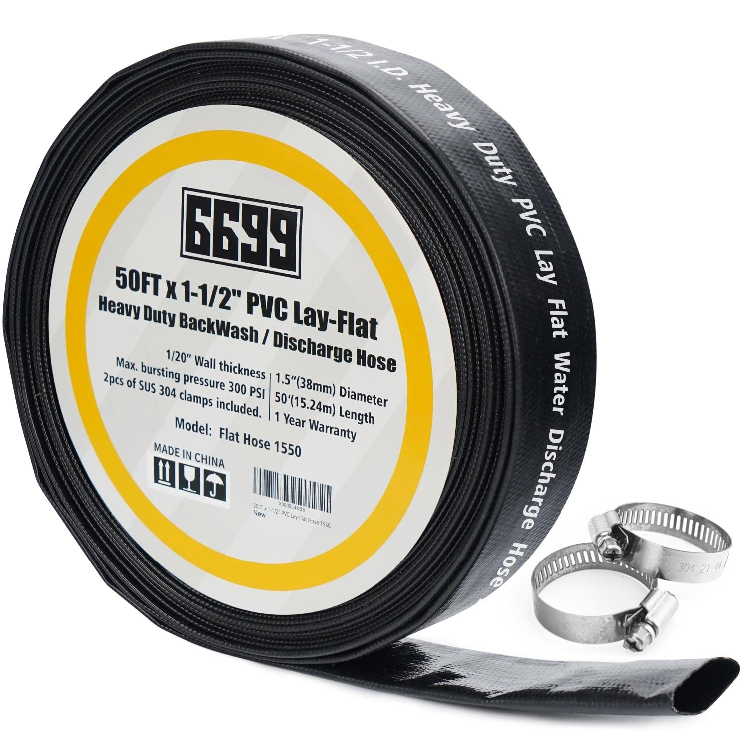6699 Discharge Hose 1-1/2-Inch by 50-foot Sump Pump 1-1/2inch x 50FT, Black