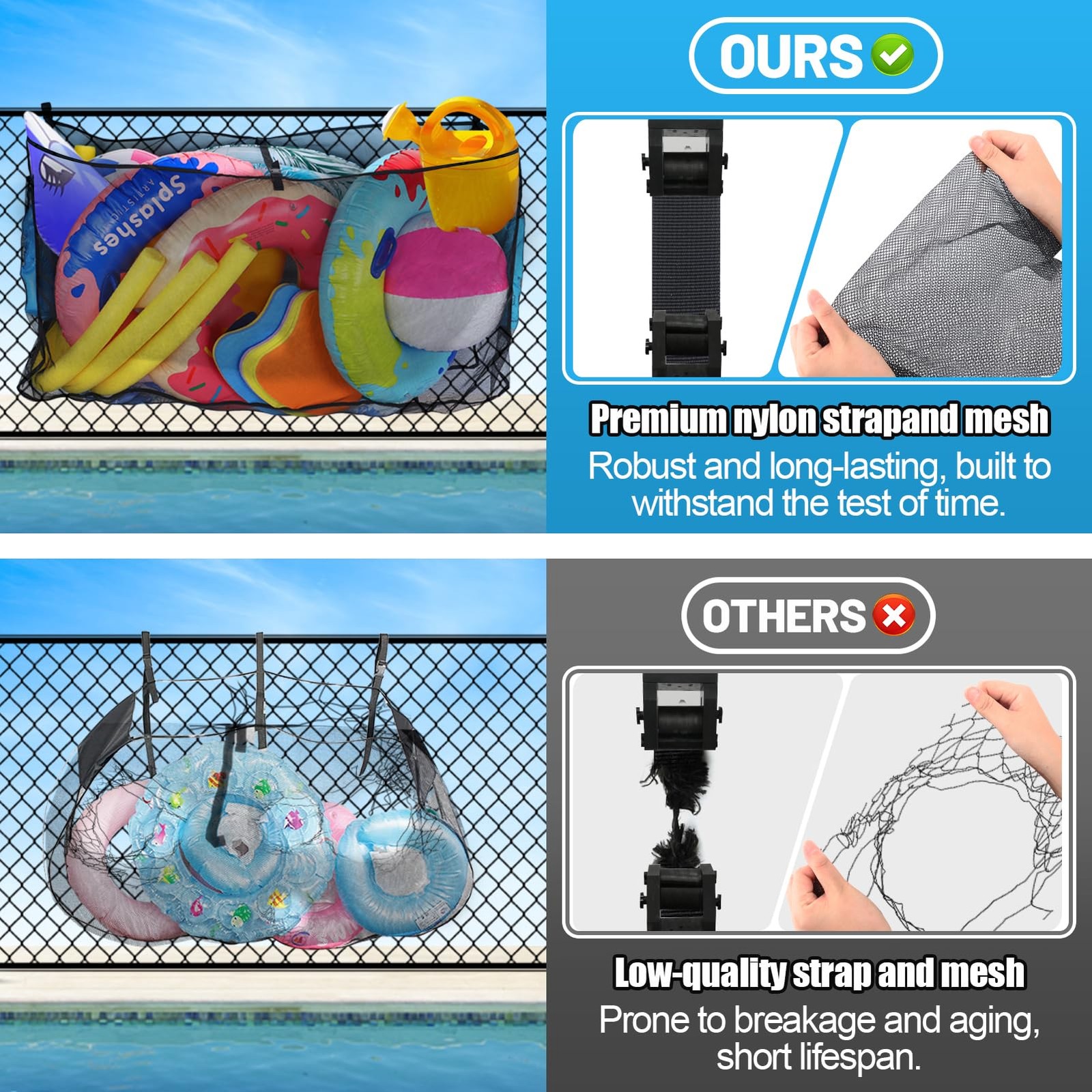 PAMASE Pool Float Storage Bag – 58×31.5x13in Large Hanging Pool Toy Storage Mesh