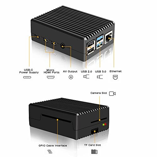 for Raspberry Pi 4 Aluminum Case, Heavy Duty Passive Pi4 Heavy-duty Case-Black