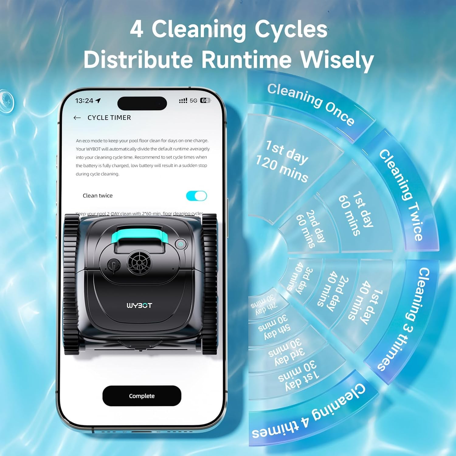 WYBOT C1 Pool Cleaner Wall Climb Cordless Robotic Pool Robot In-Ground Pools APP