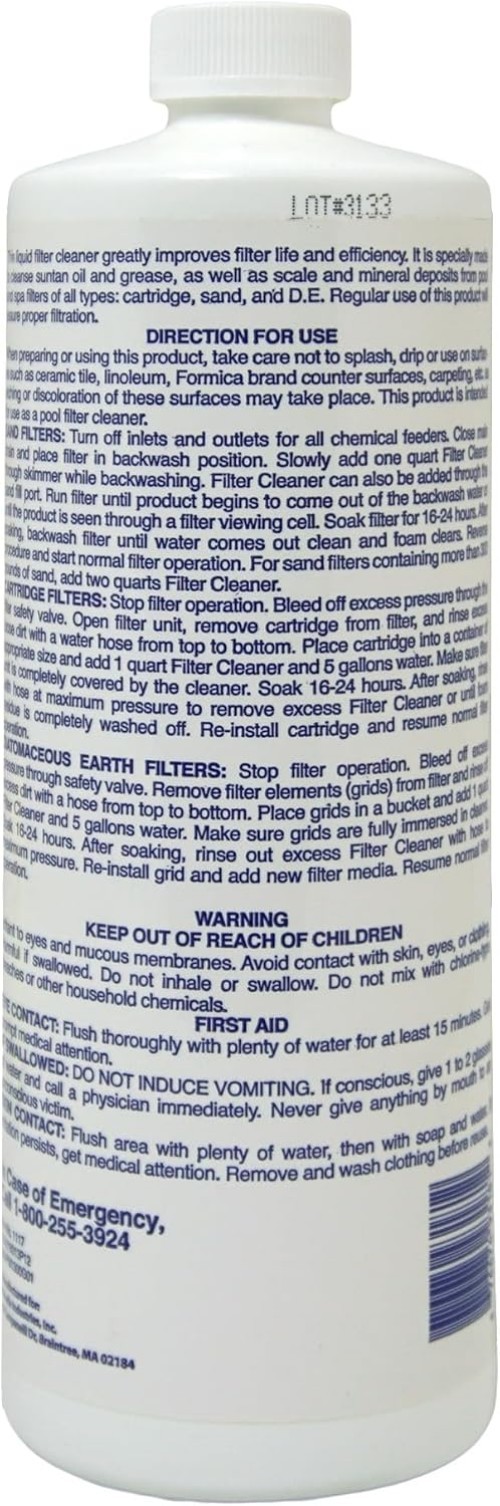 Liquid Pool Filter Cleaner – 1 Quart, Cleans Sand, Cartridge, D.E. Filters