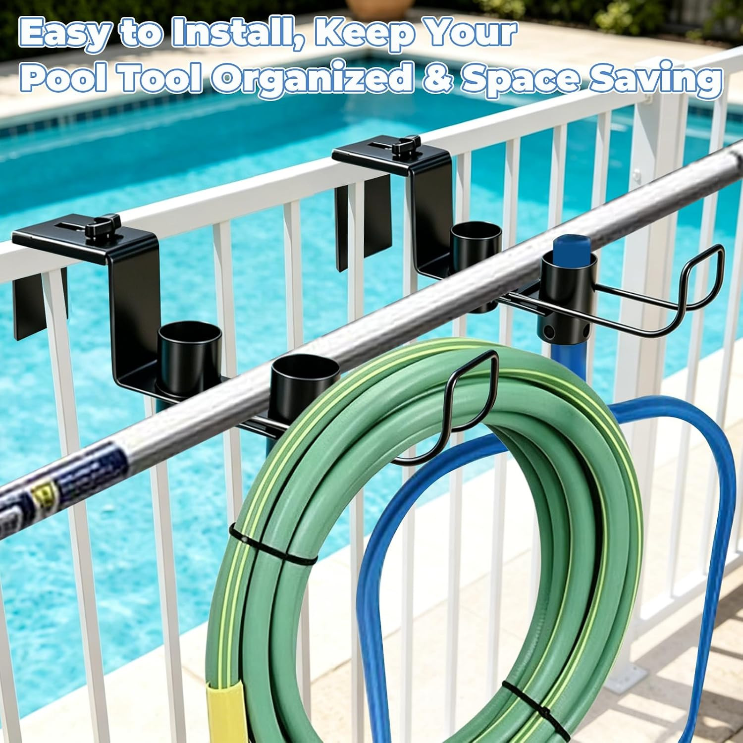 2 Pack Adjustable Pool Fence Hooks, Heavy Duty Metal Pool Tool Pole Hangers for