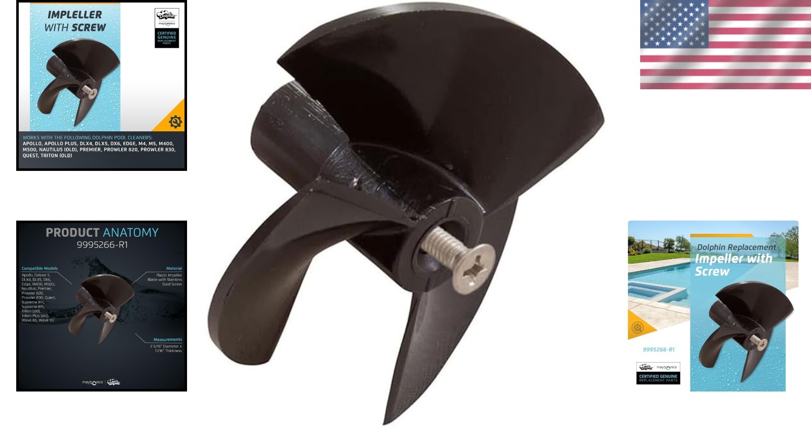 Durable Black Replacement Impeller with Screw for Robotic Cleaners – 9995266-R1