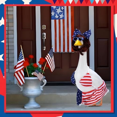 Patriotic Bikini Porch Goose Outfits for 23 Inch Lawn Statue, Blue&white&red