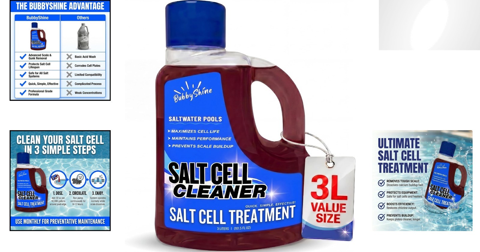 Bubbhyshine 3L Salt Cell Cleaner for Pools – Scale & Mineral Deposit Removal