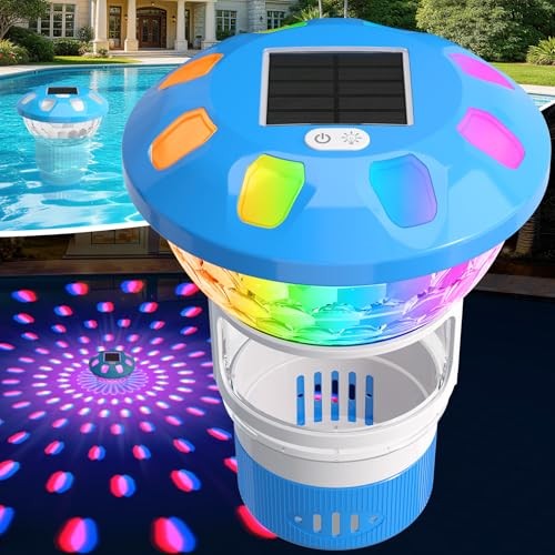 Pool Chlorine Floater, Solar Chlorine Floater with Colorful Lights, Light Blue