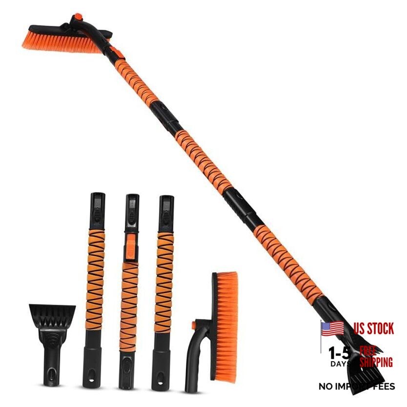 Extendable Snow Brush & Ice Scraper with 360° Pivoting Head | Telescopic 63&Prime;