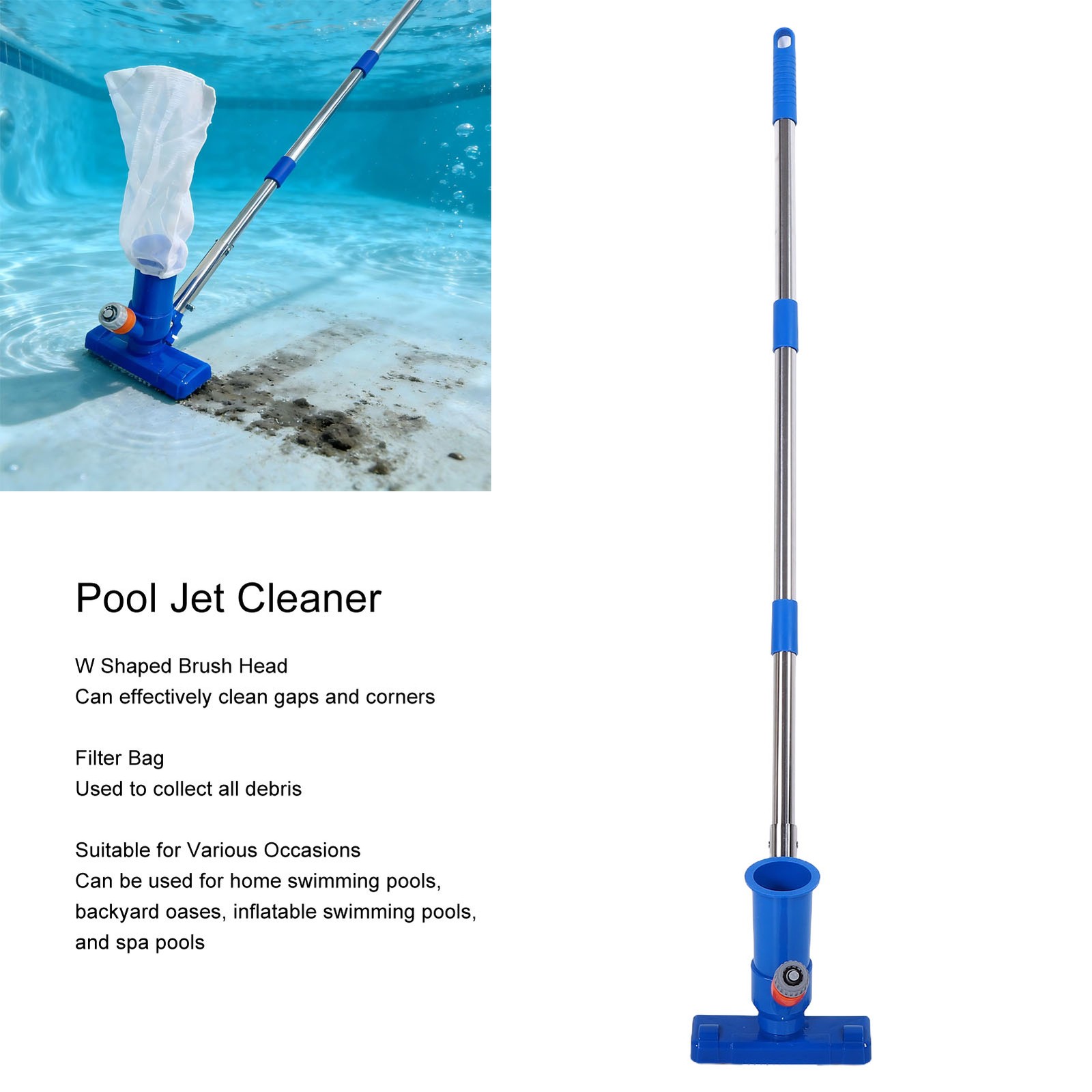 Handheld Pool Jet Cleaner With 6 Section Extension Pole For Above Ground Pools