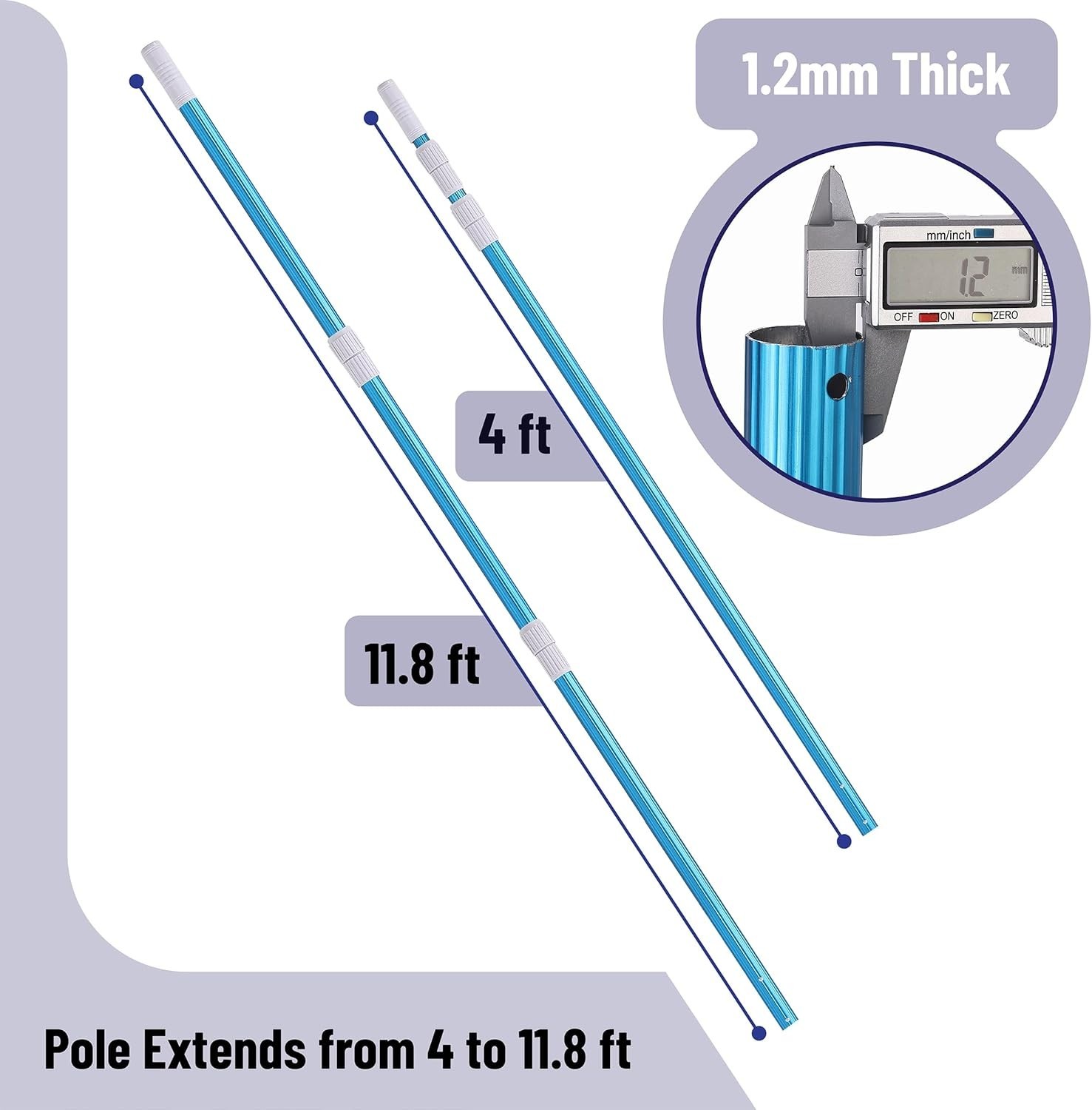 Versatile 12Ft Pool Cleaning Pole – Durable Aluminum with Easy Attachment System