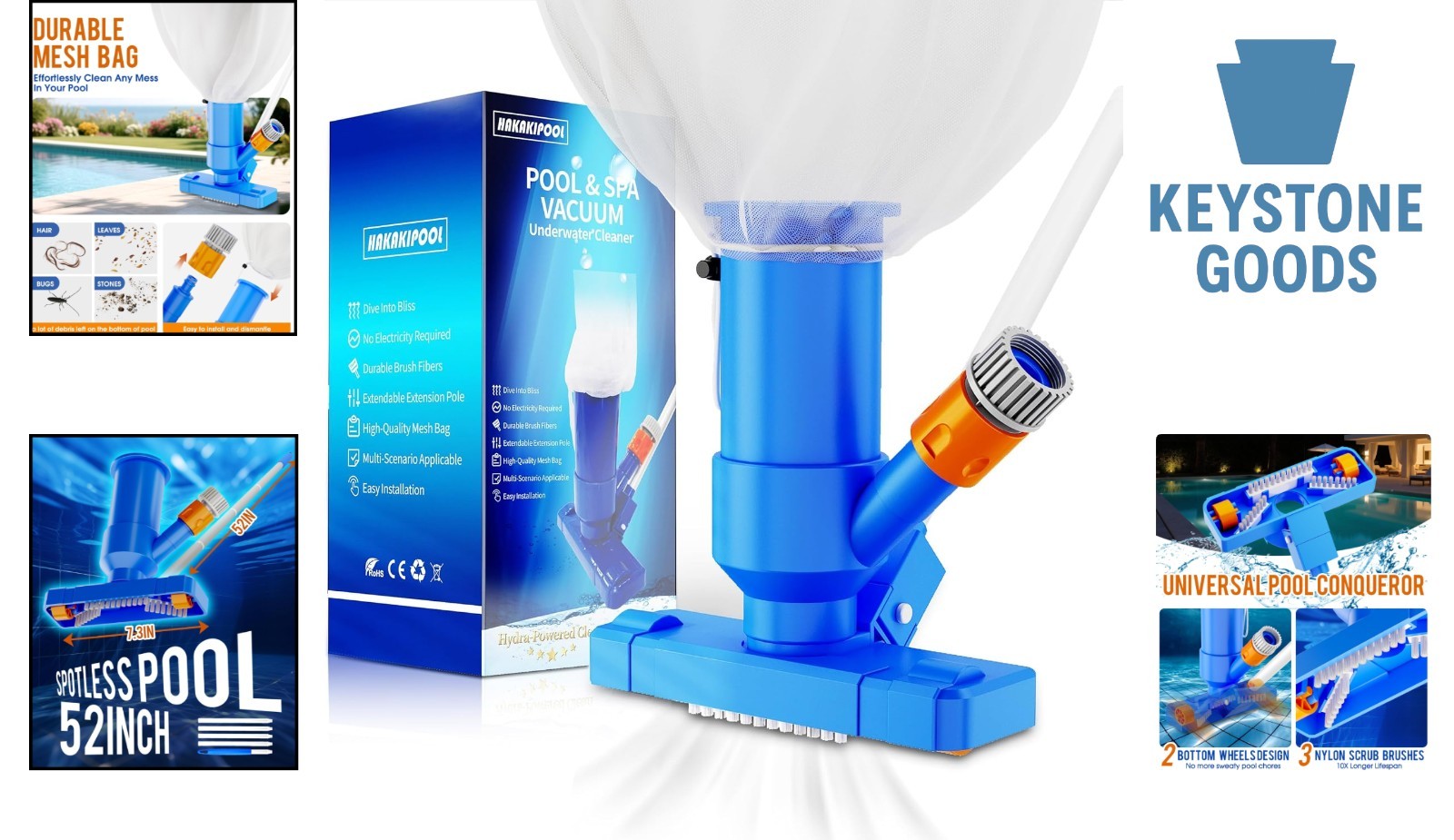 Sky Blue Handheld Pool Vacuum with Telescopic Pole & Scrub Brushes for Above …